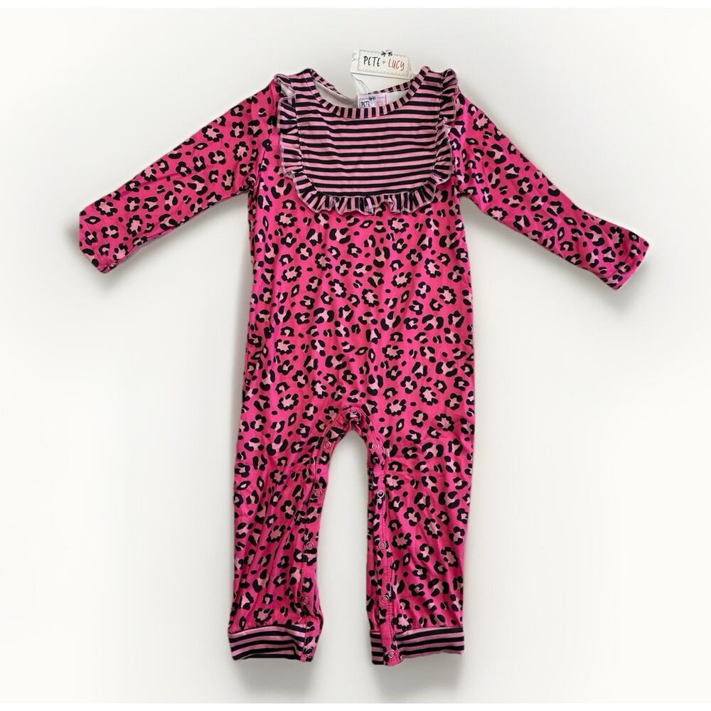 Pete & Lucy Pink Leopard Print Baby Toddler Romper Size 18-24 Months NWT